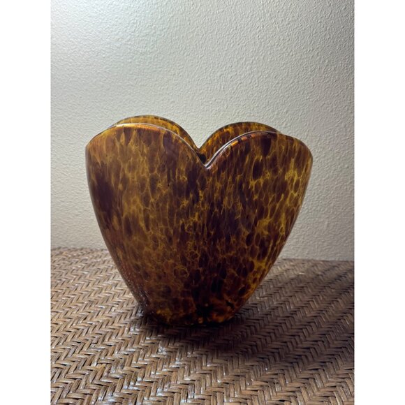 Maestri Vetia ItalianHeart Shaped Glass Vase Brown Tortoiseshell